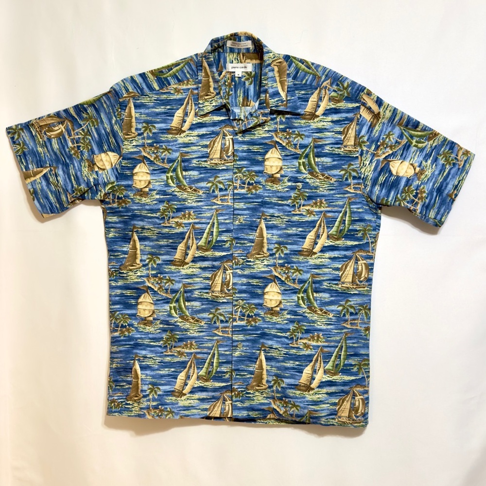 Pierre Cardin Sailboat Button Down Short Sleeve Shirt Size M ~ Perfect